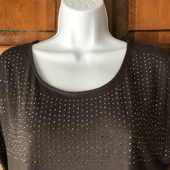 APT. 9 Dark Gray w/Rows of Sparkle Studs Tee w/Capped Sleeves Medium - Picture 3 of 12